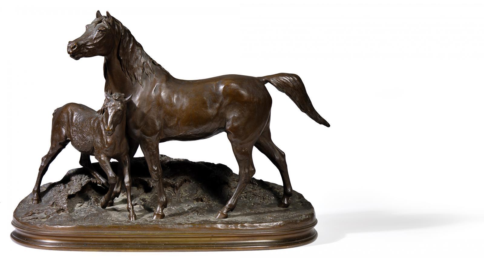 Pierre Jules Mêne - Stute mit Fohlen