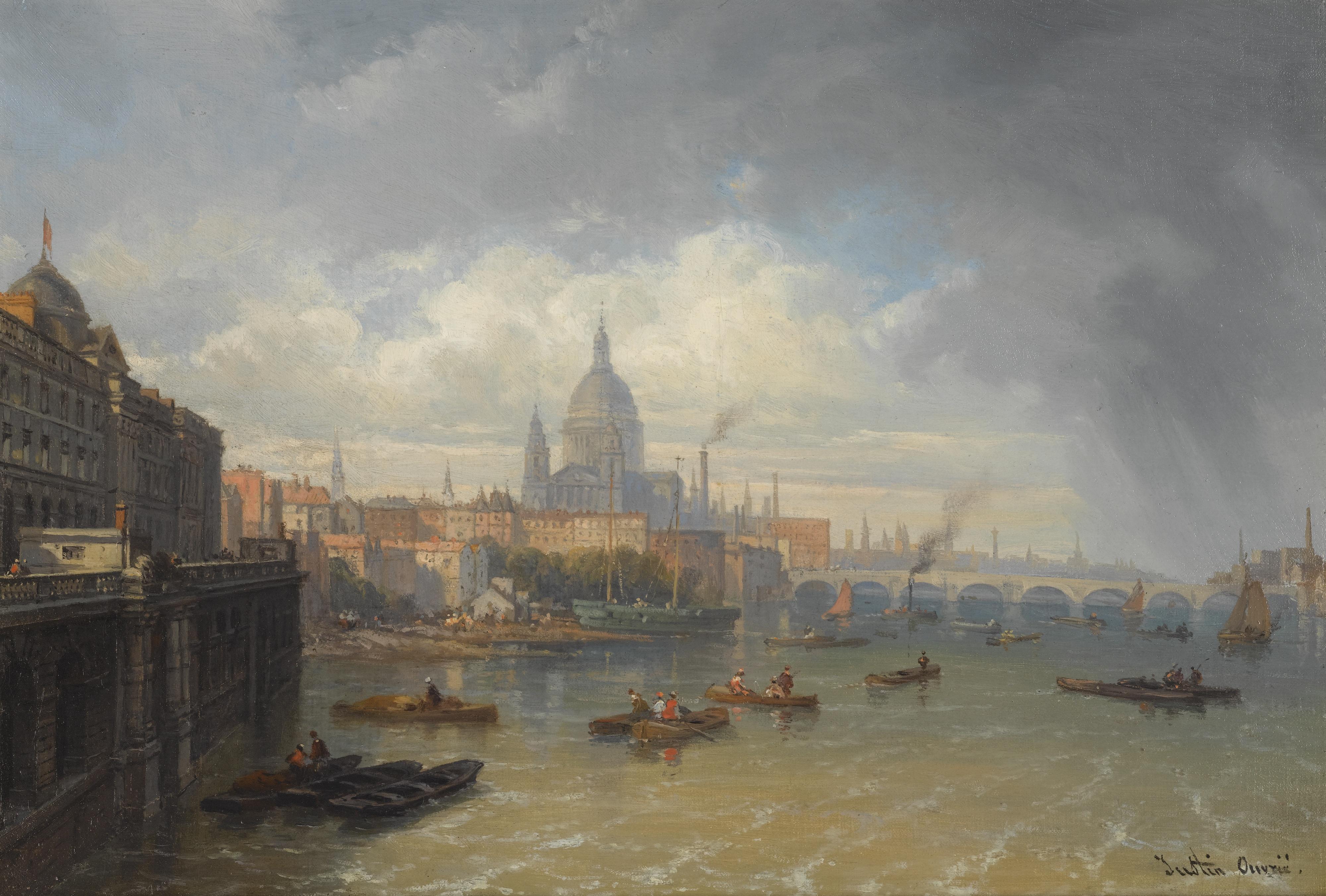 Pierre-Justin Ouvrié - French the Thames With Somerset House And St Paul\'S Cathedral