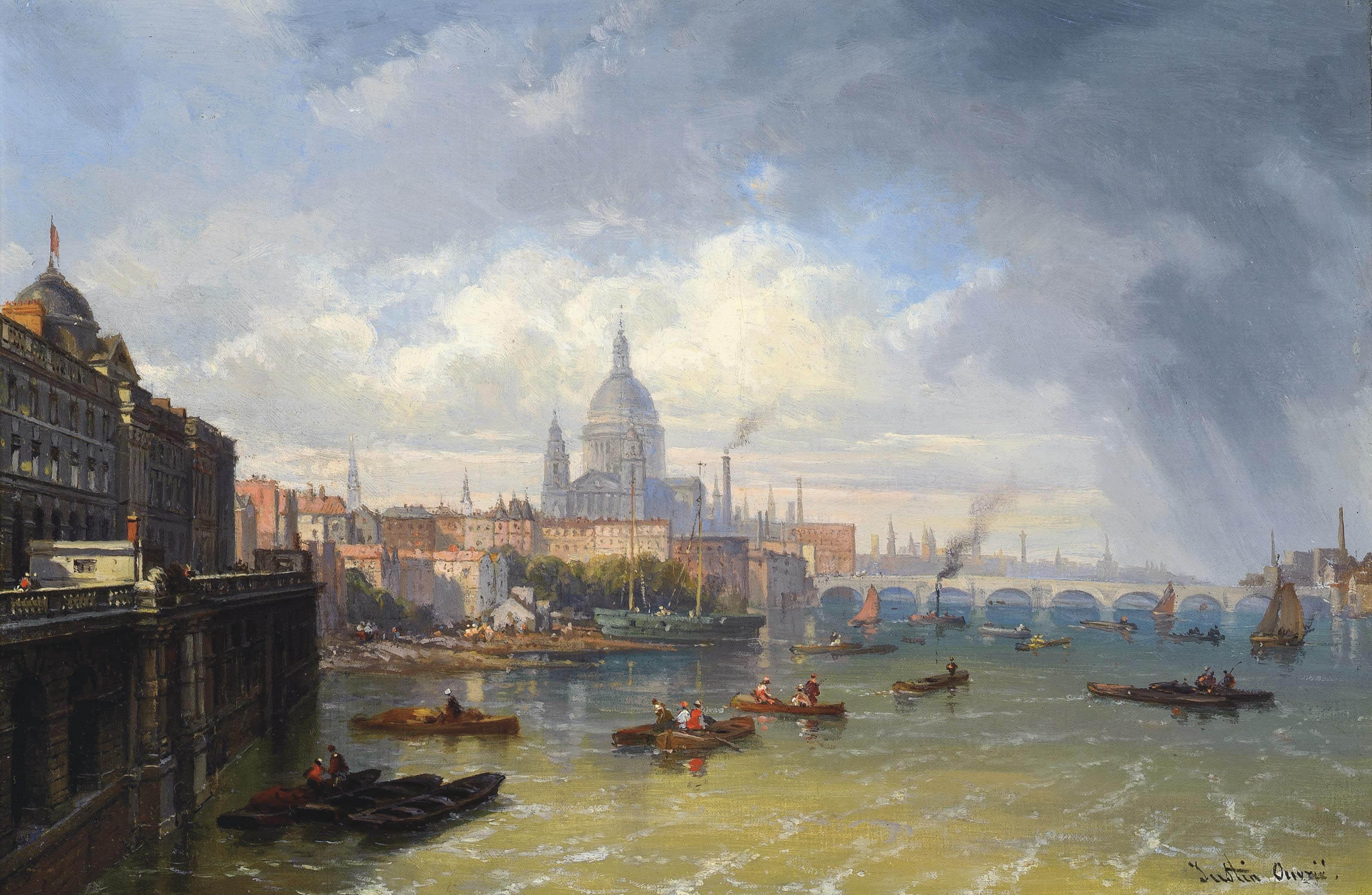 Pierre-Justin Ouvrié - The Thames with Somerset House and St. Paul\'s Cathedral beyond