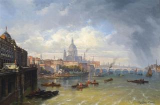 Pierre-Justin Ouvrié - The Thames with Somerset House and St. Paul\'s Cathedral beyond