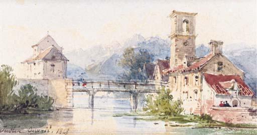 Pierre-Justin Ouvrié - Un Pont Enjambant Une Rivière Dans Les Alpes