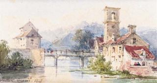 Pierre-Justin Ouvrié - Un Pont Enjambant Une Rivière Dans Les Alpes