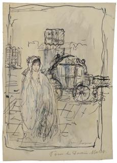 Pierre Laprade - Femme dans la rue (recto); Esquisse représentant une femme (verso)