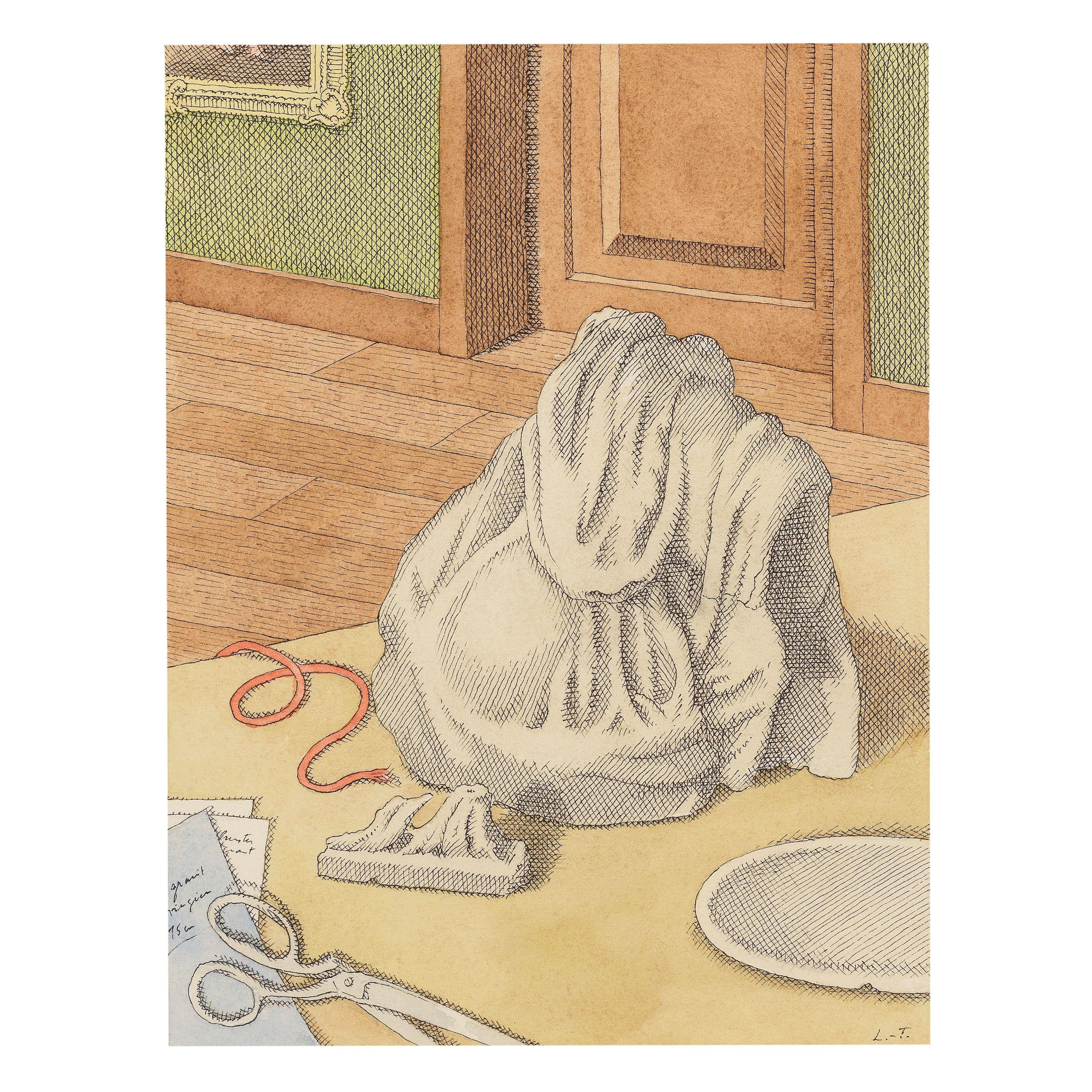 Pierre Le-Tan - Intérieur avec fragment d\'un buste en plâtre