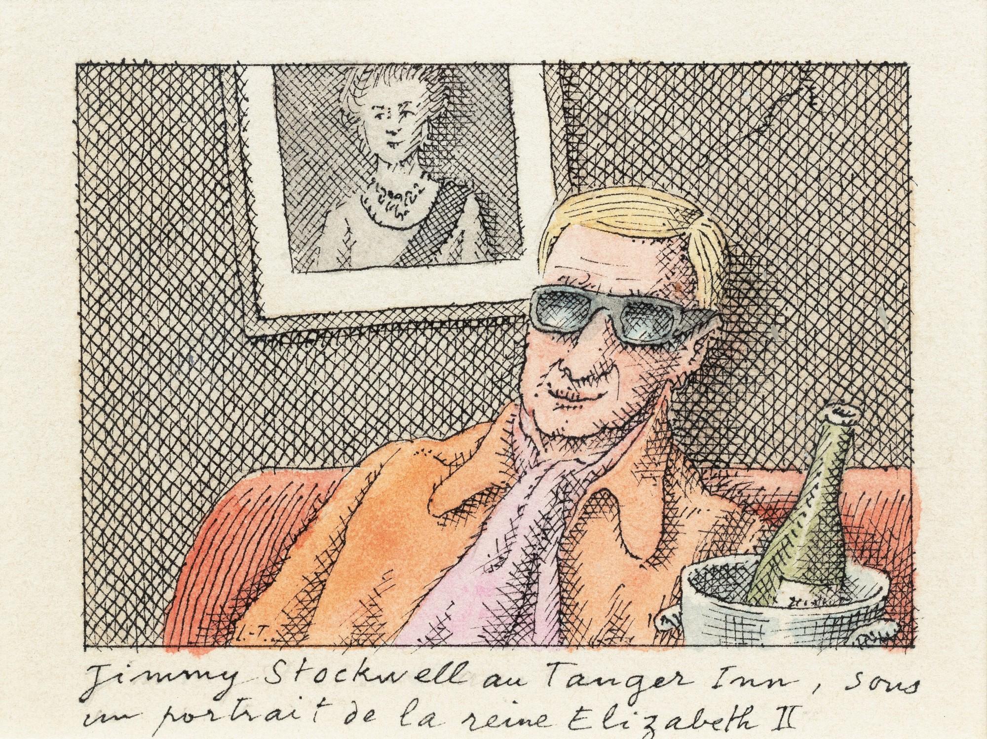 Pierre Le-Tan - Jimmy Stockwell au Tanger Inn, sous un portrait de la reine Elizabeth II