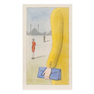 Pierre Le-Tan - Manteau jaune et pochette bleue