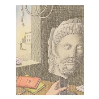 Pierre Le-Tan - Tête de Christ en plâtre et corde devant la fenêtre