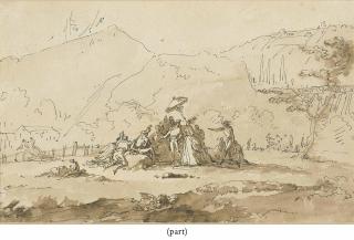 Pierre Lélu - An Elegant Assembly In A Landscape; And Farmers And Other Figures Gathered Outside An Inn