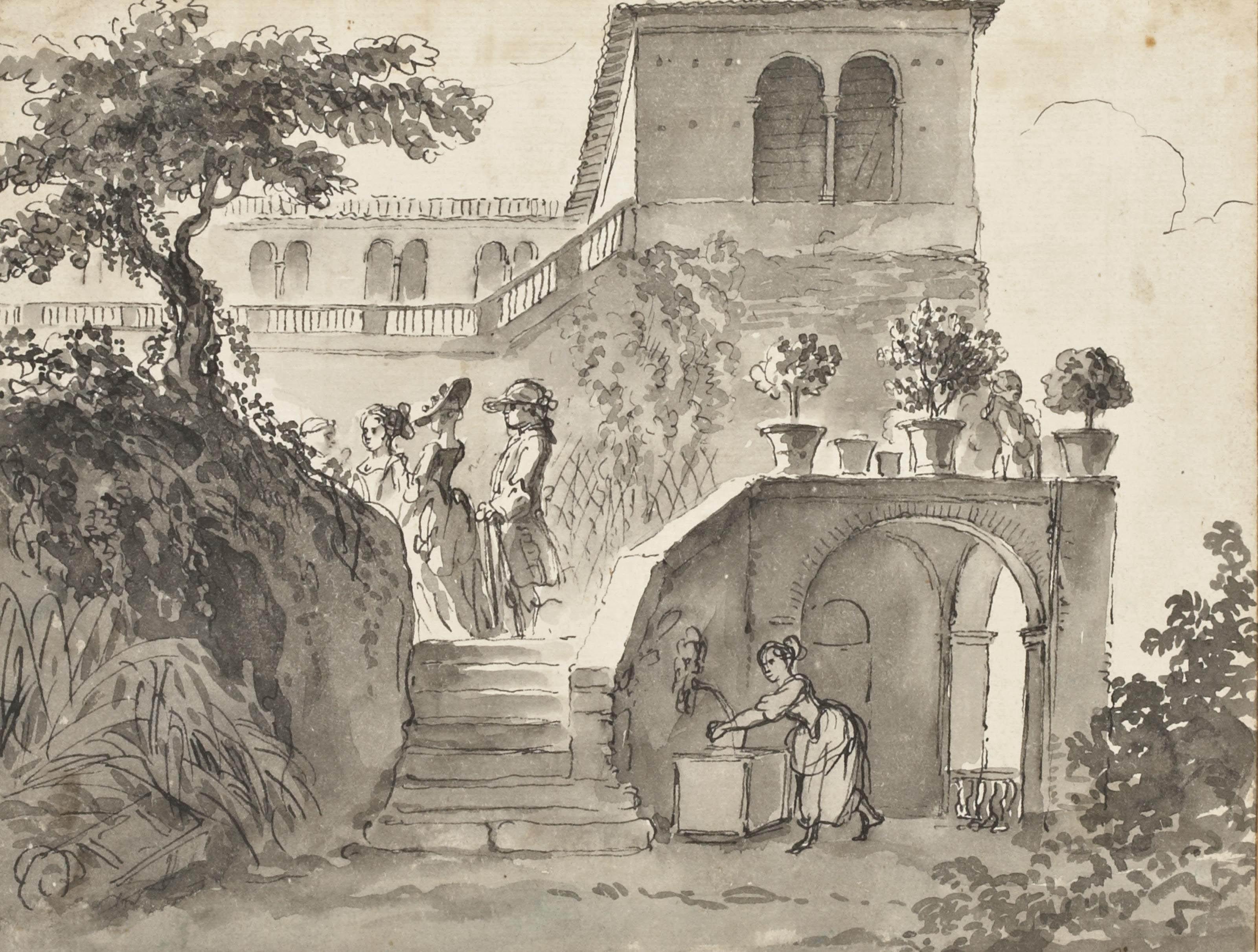 Pierre Lélu - Elegant figures in a garden at Cintra