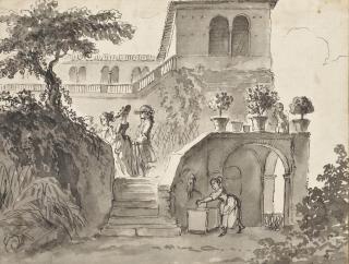 Pierre Lélu - Elegant figures in a garden at Cintra