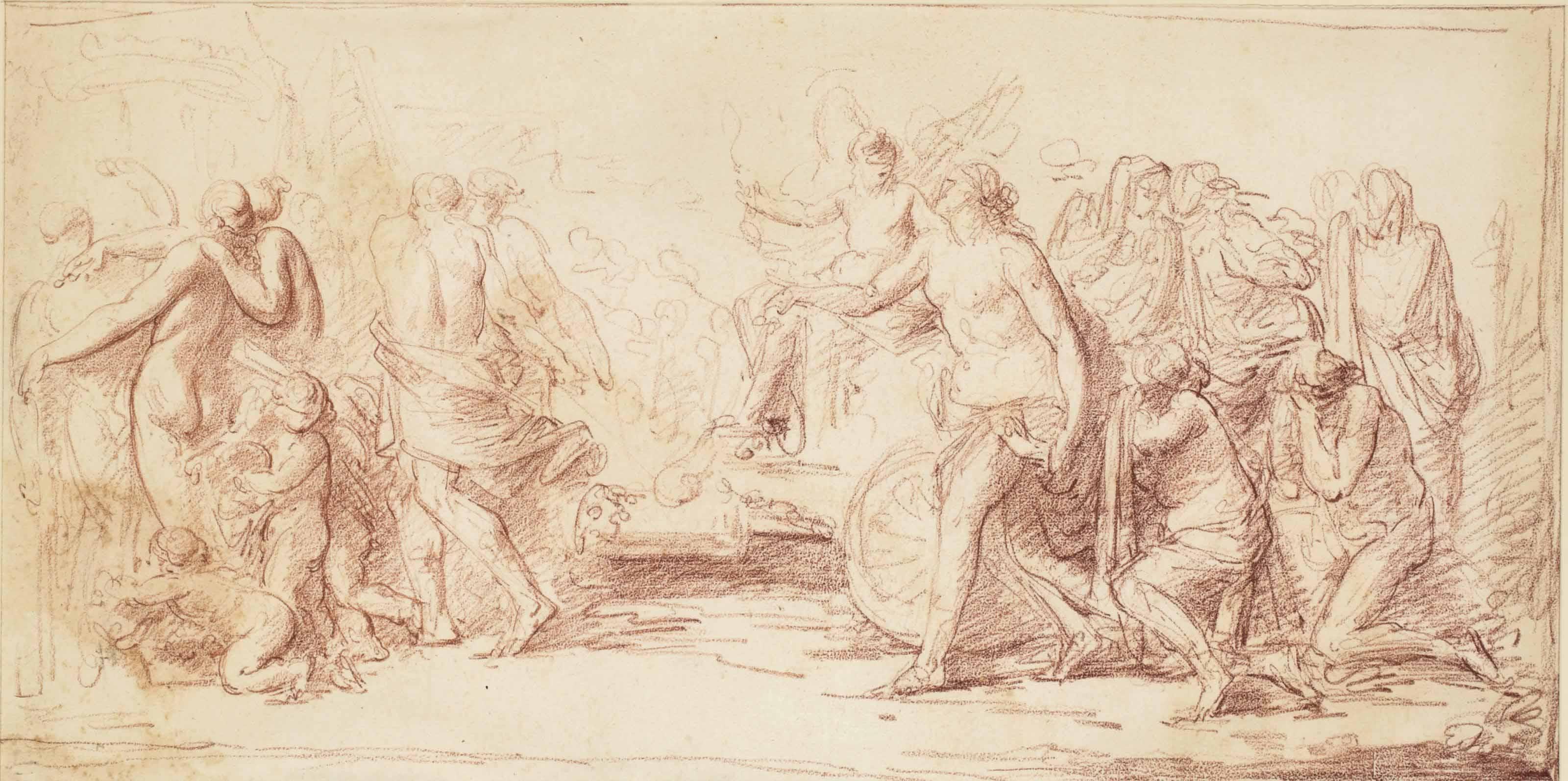 Pierre Lelu - Femme Ailée Sur Un Char Accompagnée D\'Un Cortège