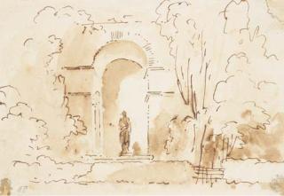 Pierre Lélu - Un Parc Avec Une Statue Dans Une Niche