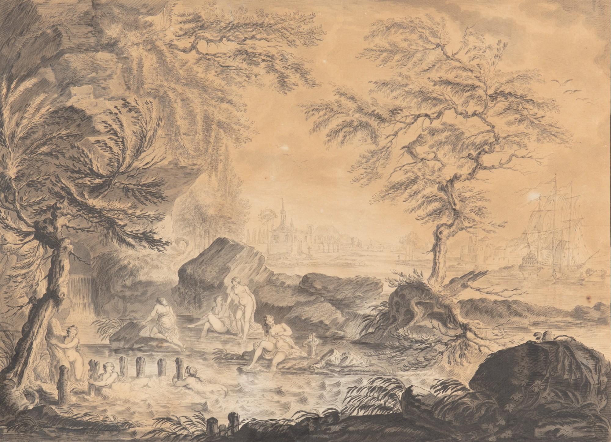 Pierre Lelu - Women Taking A Bath In A River Landscape  [Baigneuses Dans Un Paysage]