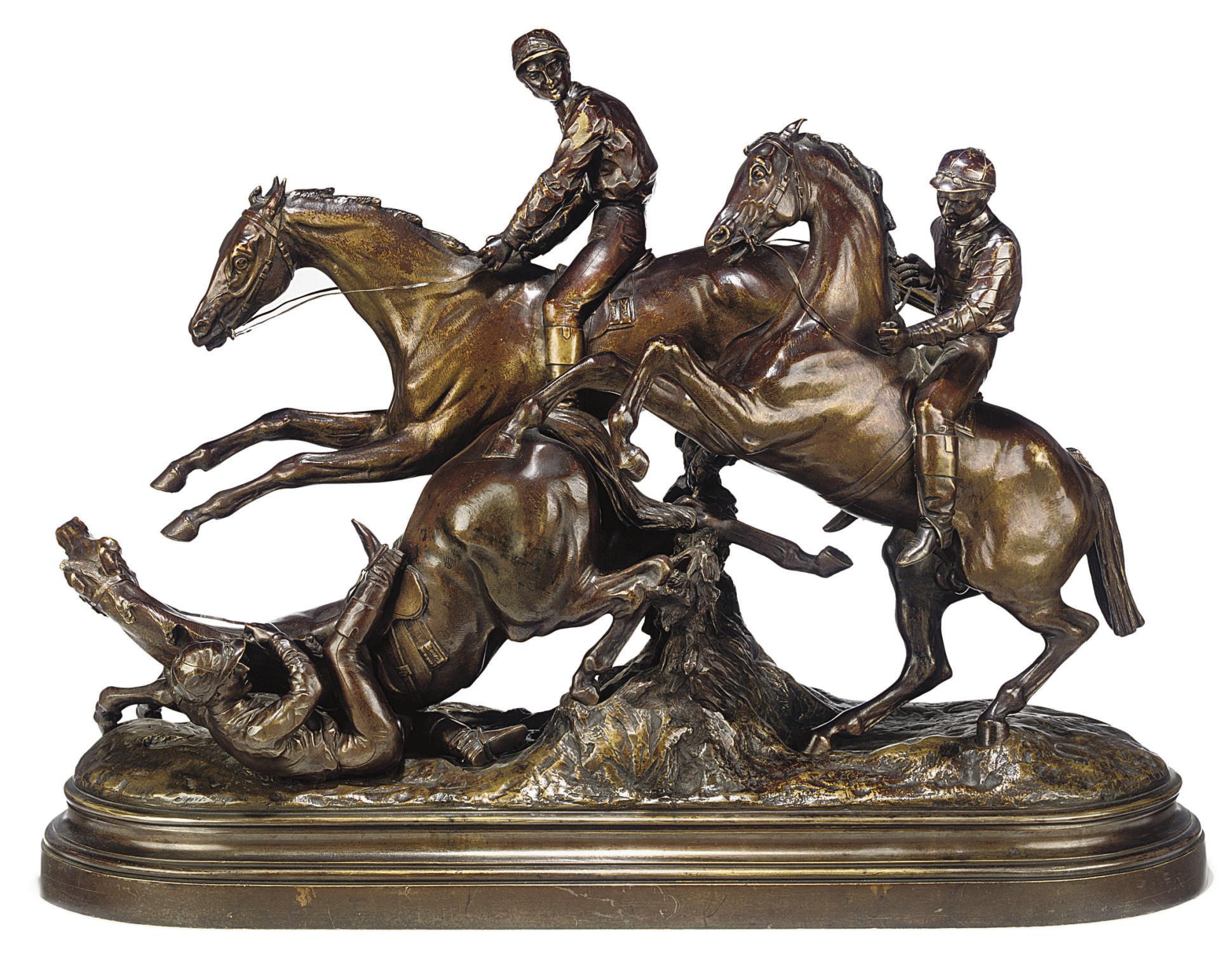 Pierre Lenordez - La Saut de la haie (Three steeplechasers taking a fence)