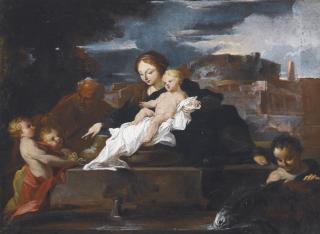 Pierre-Louis Cretey - Le Repos Pendant La Fuite En Egyptepierre-Louis Cretey ; The Rest During The Flight Into Egypt ; Oil On Canvas