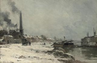 Pierre Louis Léger Vauthier - Figures by a factory on a river, winter