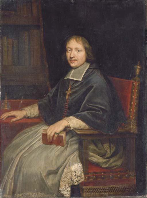 Pierre Mignard I - Portrait of a cleric, said to be Jean-François-Paul de Gondi, future Cardinal de Retz (1613-1679), seated three-quarter-length, a book in his hand, at a table