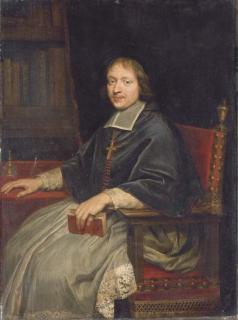 Pierre Mignard I - Portrait of a cleric, said to be Jean-François-Paul de Gondi, future Cardinal de Retz (1613-1679), seated three-quarter-length, a book in his hand, at a table