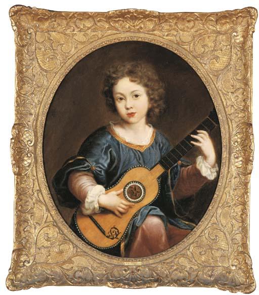 Pierre Mignard - A young girl playing a guitar