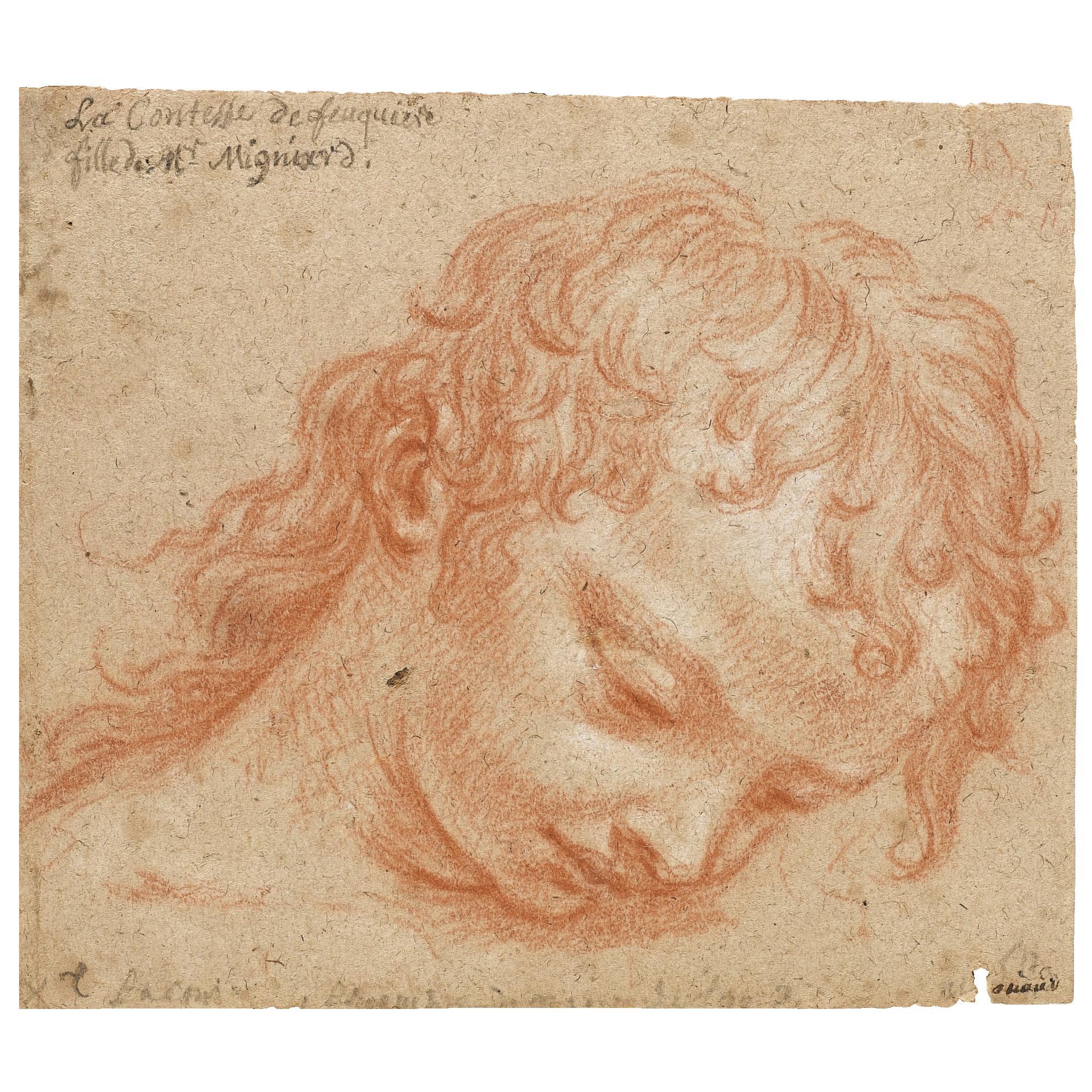 Pierre Mignard - Head Of A Young Girl Looking Down