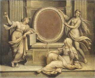 Pierre Mignard - Projet en grisaille pour un frontispice de thèse : Les vertus du président Lamoignon