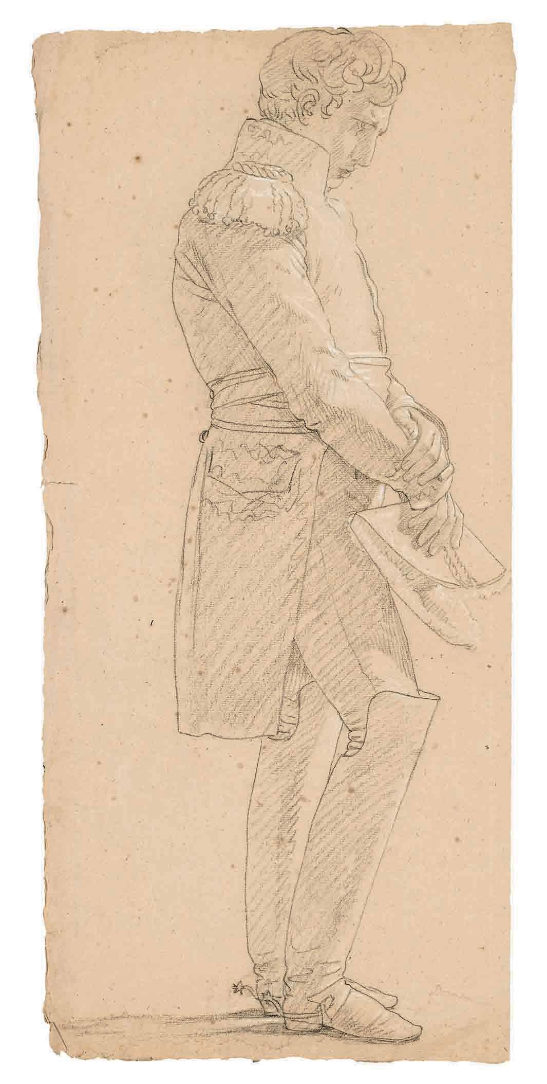 Pierre Narcisse Guérin - Un officier, de profil à droite, tenant son chapeau bicorne