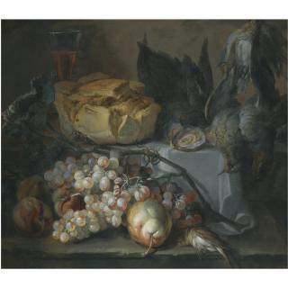 Pierre-Nicolas Huillot - Still Life With A Loaf Of Bread, Oysters, Grapes And Dead Game