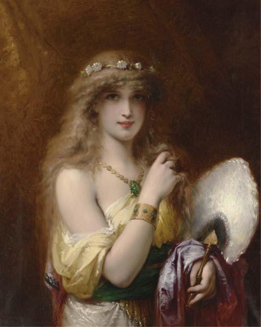 Pierre Olivier Joseph Coomans - A Young Beauty Holding A Fan