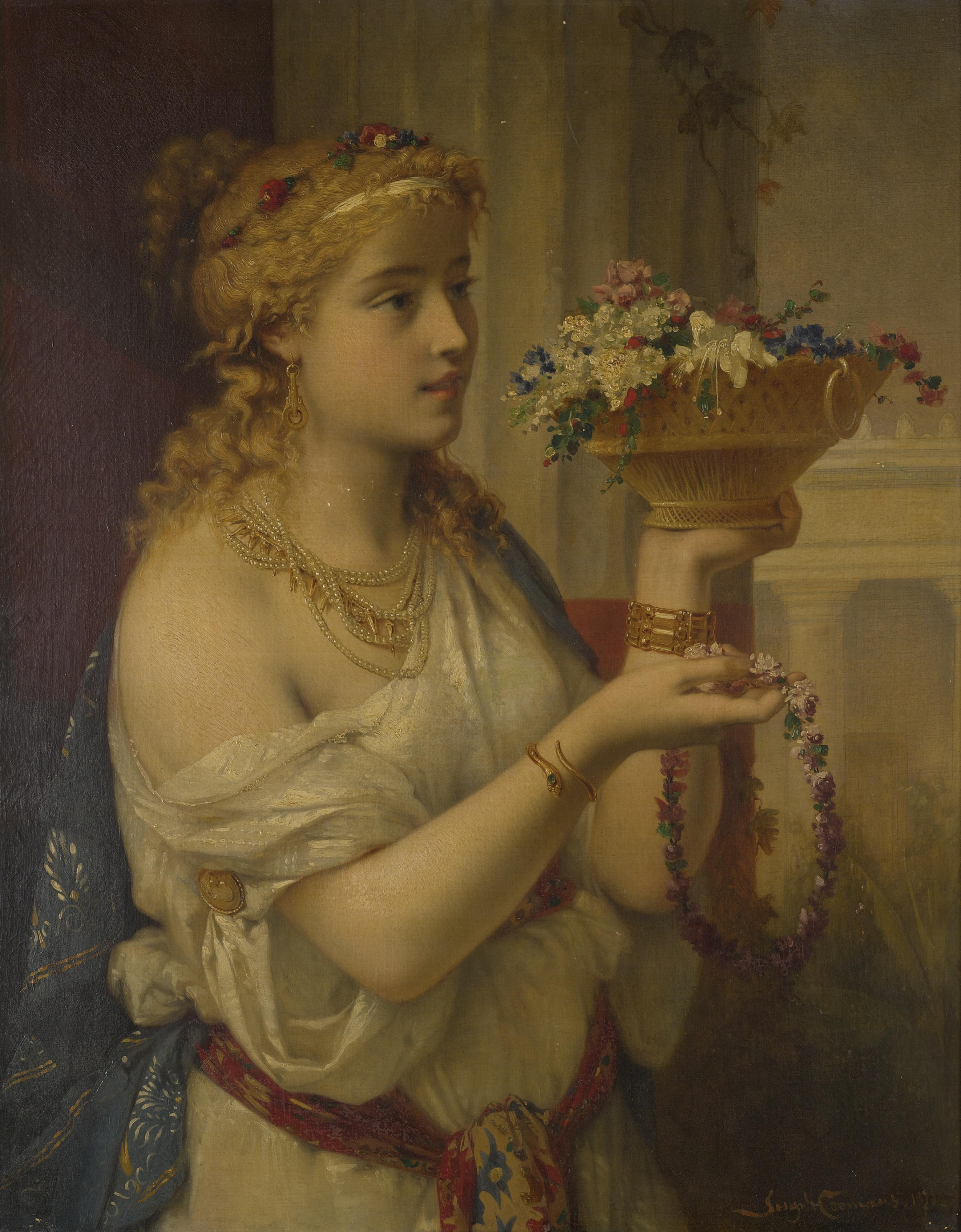 Pierre Olivier Joseph Coomans - Young Girl With Flowers