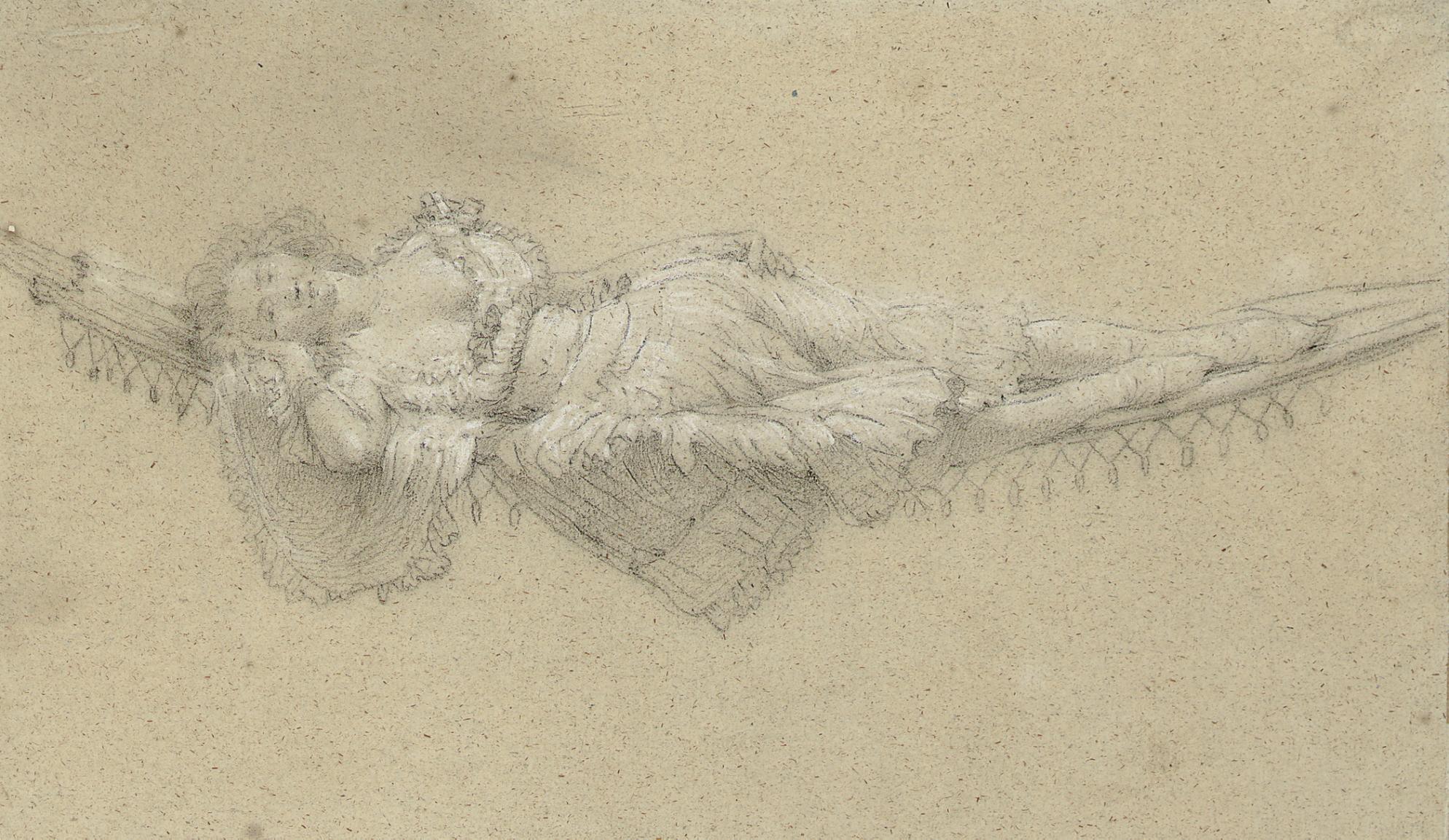 Pierre Ozanne - A woman resting on a hammock