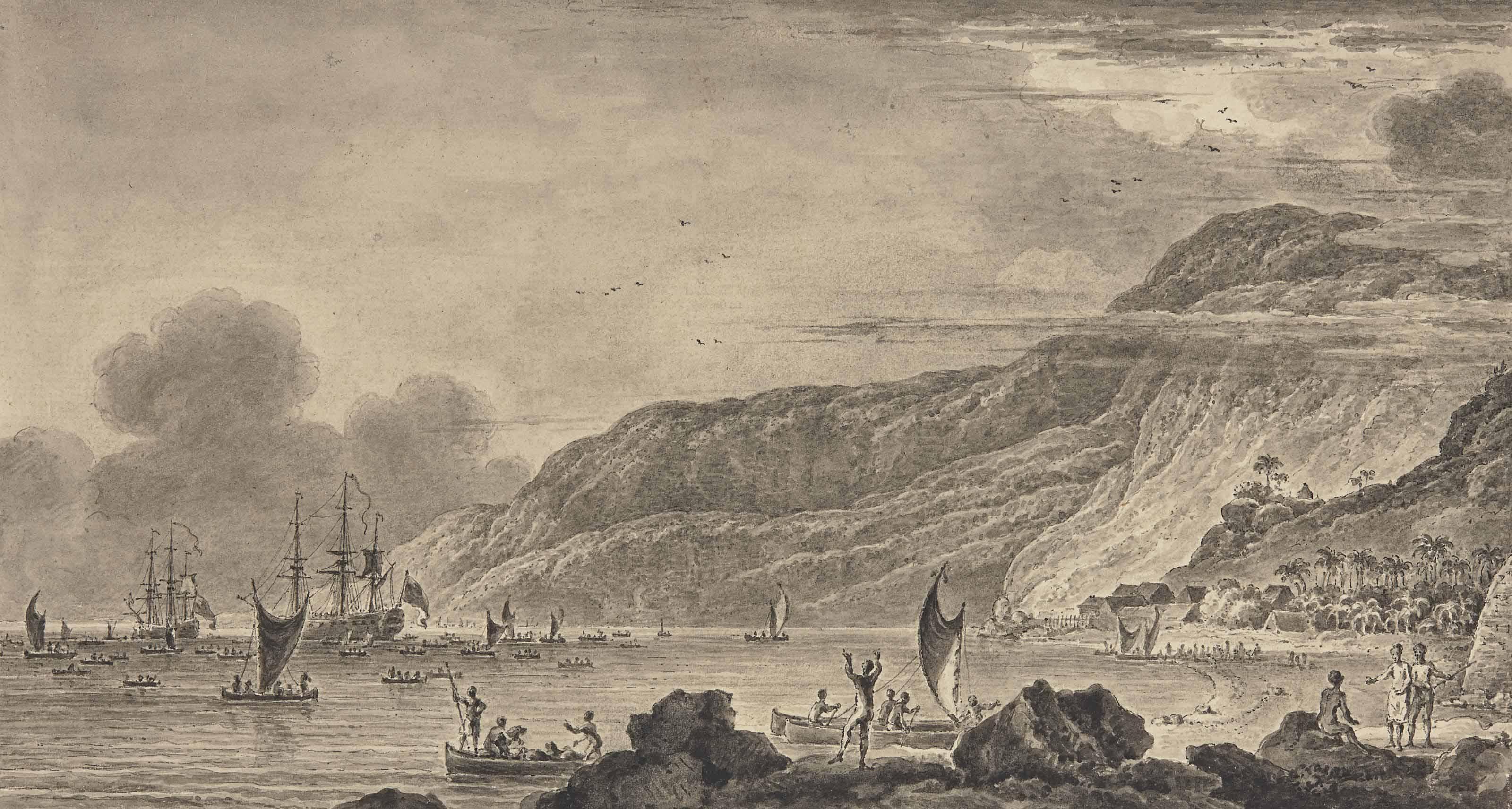 Pierre Ozanne - Bateaux Dans La Baie De Kealakekua Sur L\'Île D\'Hawaii (Recto); Esquisse De Deux Voiliers (Verso)