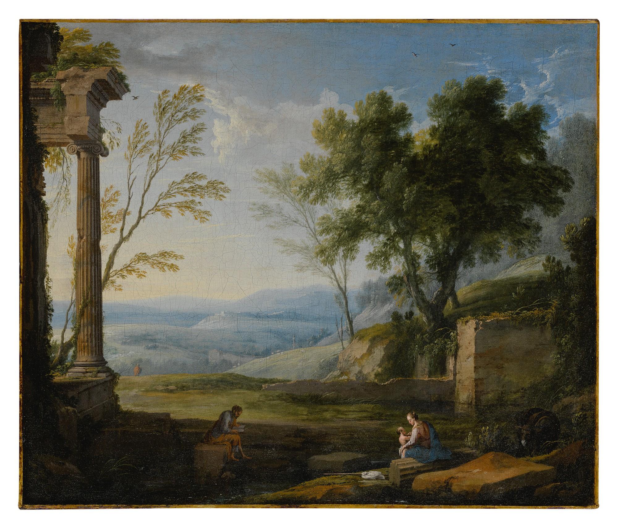 Pierre Patel The Elder - Classical landscape with ancient ruins, figures in the foreground