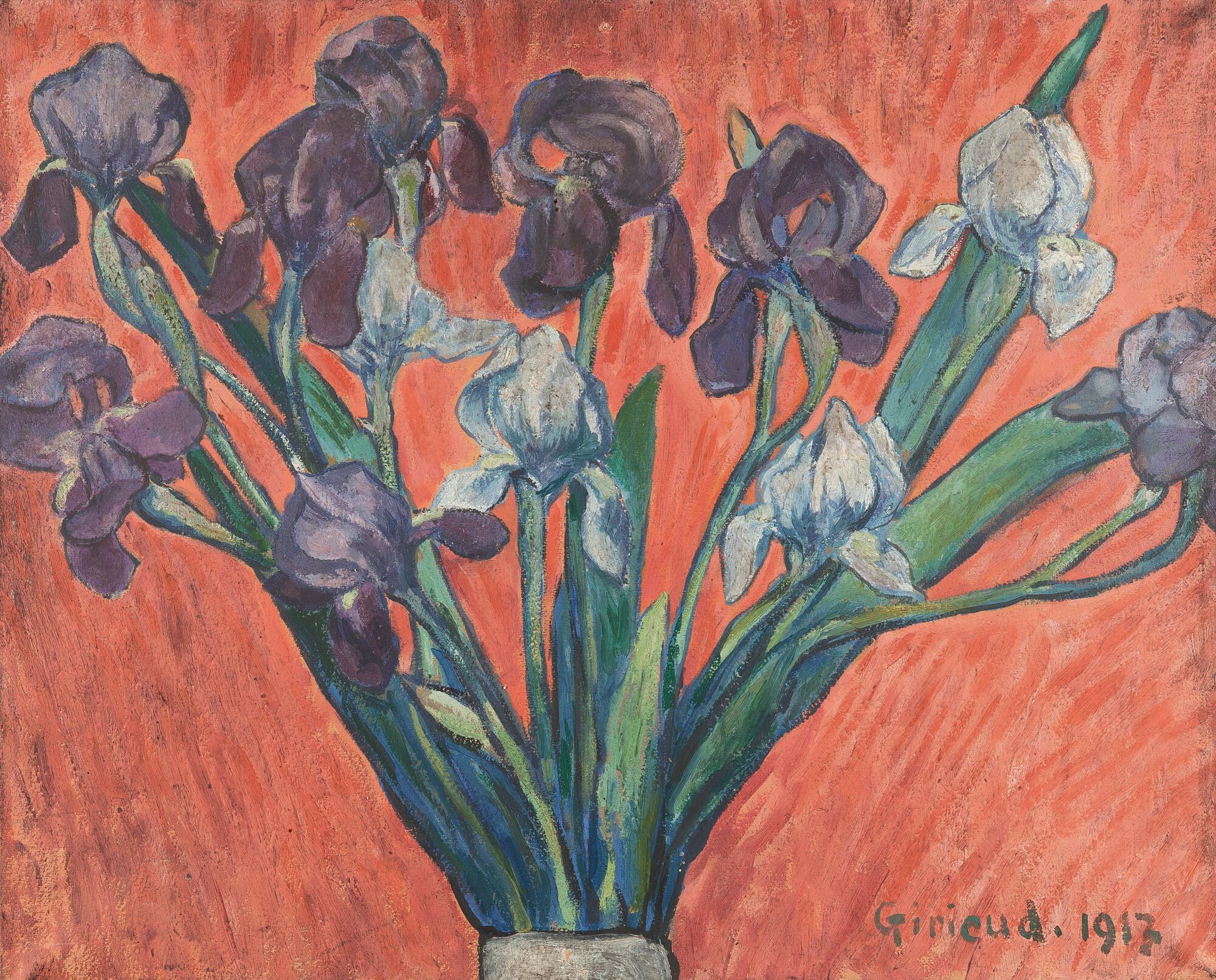Pierre-Paul Girieud - Iris sur fond rouge