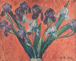 Pierre-Paul Girieud - Iris sur fond rouge