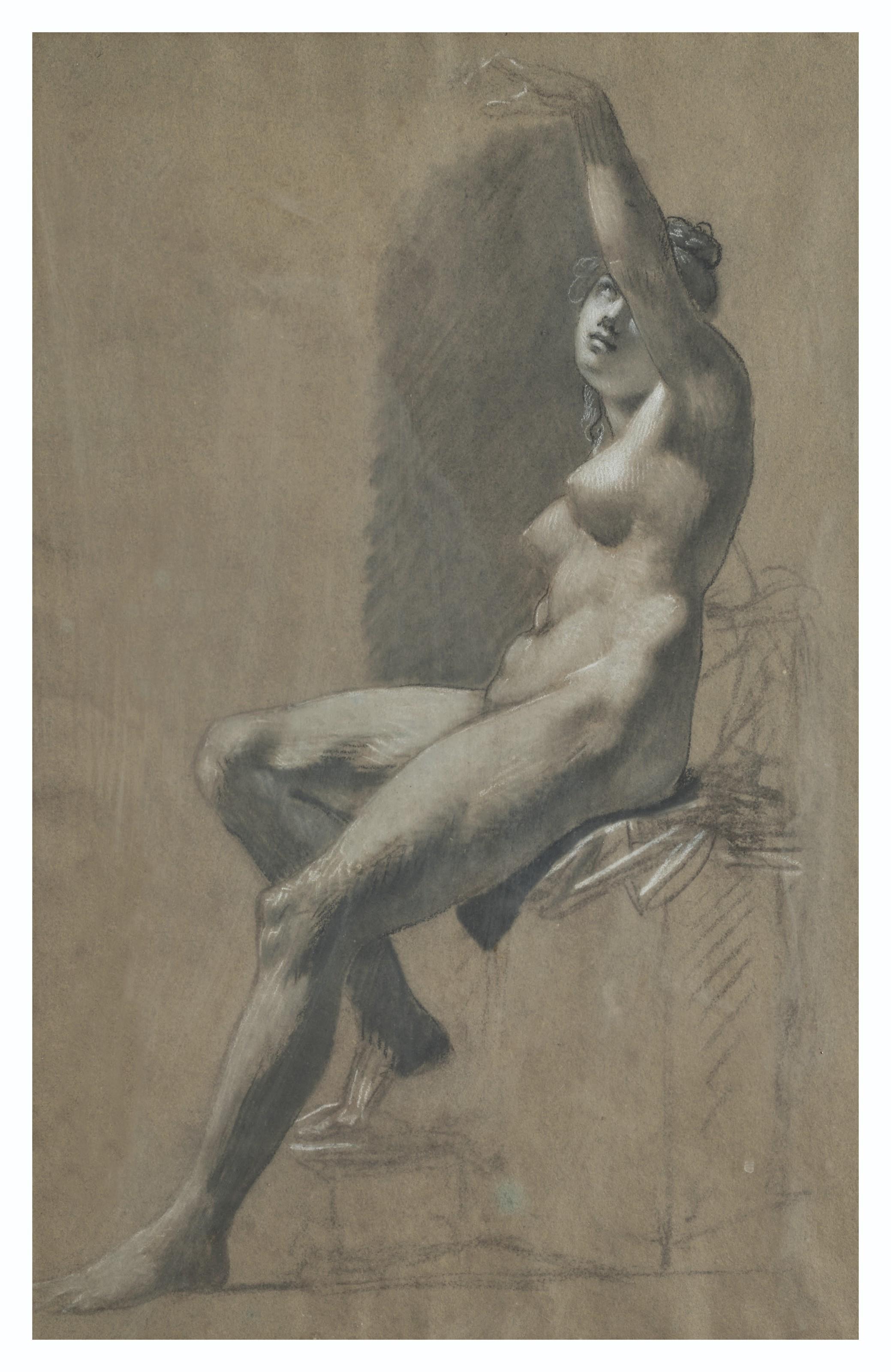 Pierre-Paul Prud\'Hon - Académie de femme assise, le bras gauche levé