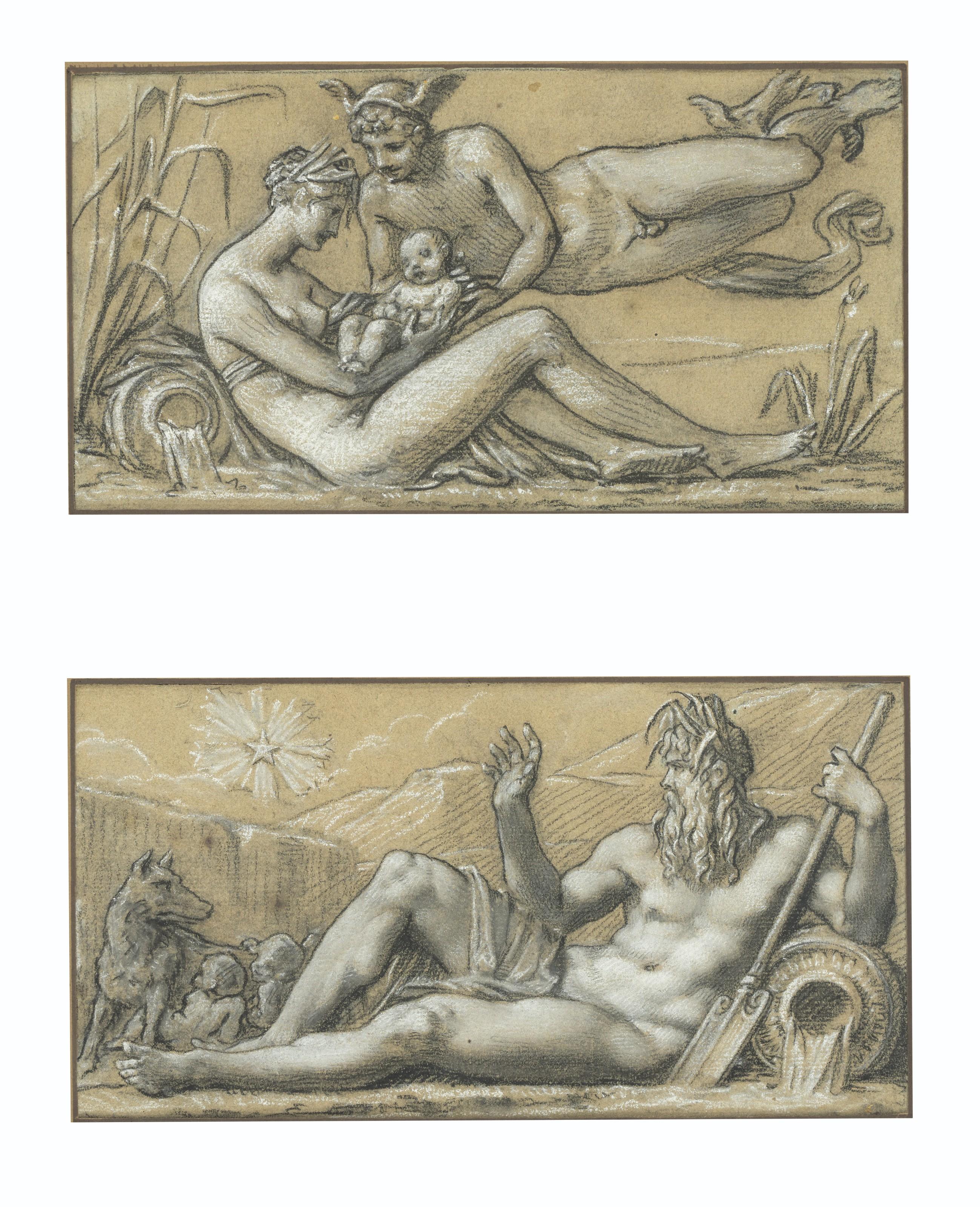 Pierre-Paul Prud\'Hon - Deux projets pour le berceau du roi de Rome : Allégorie de la Seine et Allégorie du Tibre