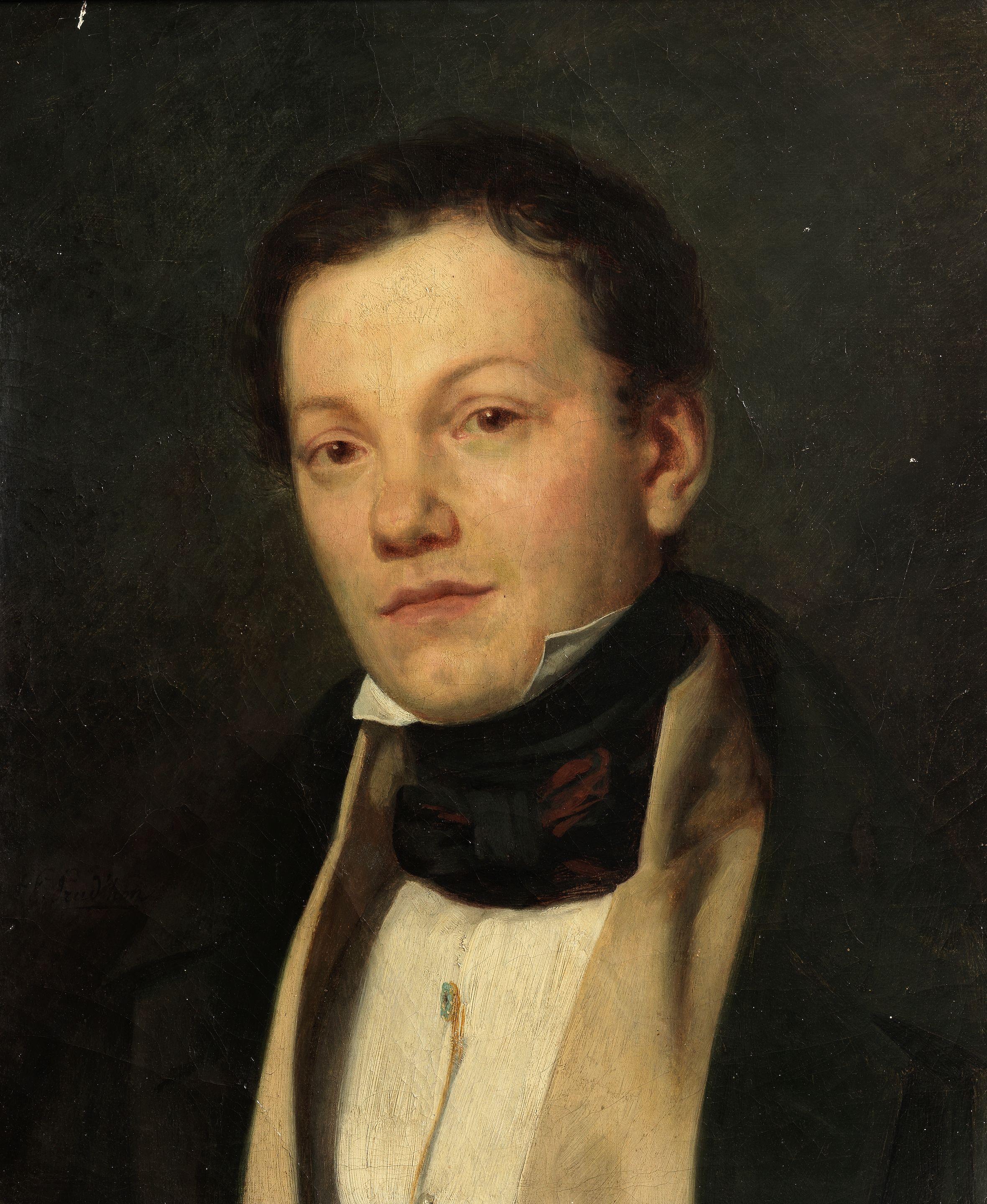 Pierre-Paul Prud\'Hon - Portrait of a gentleman, bust-length, in a black coat and black cravat