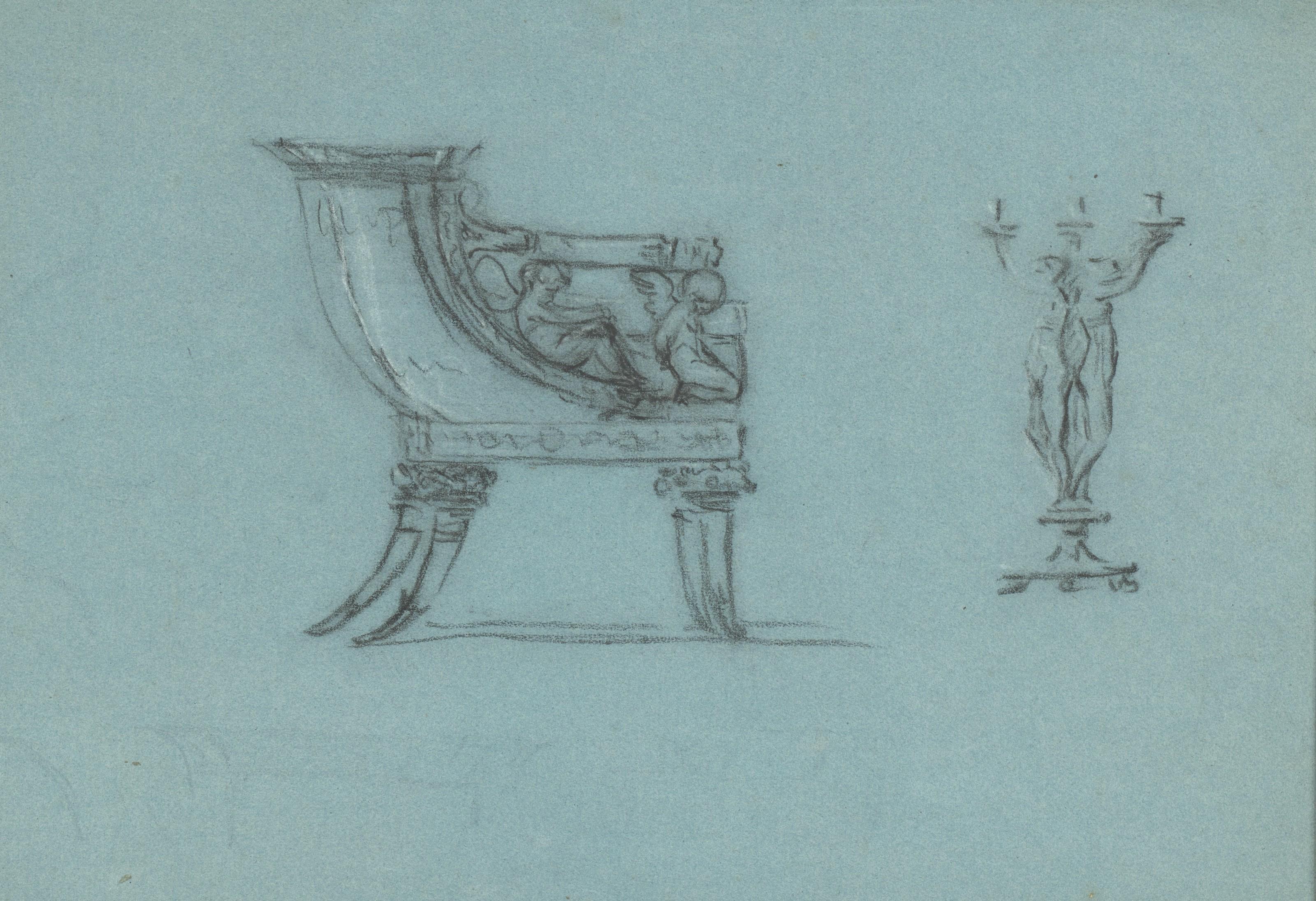 Pierre-Paul Prud\'Hon - Projet de fauteuil et flambeau pour l\'Impératrice Marie-Louise