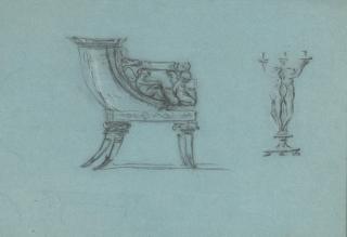 Pierre-Paul Prud\'Hon - Projet de fauteuil et flambeau pour l\'Impératrice Marie-Louise