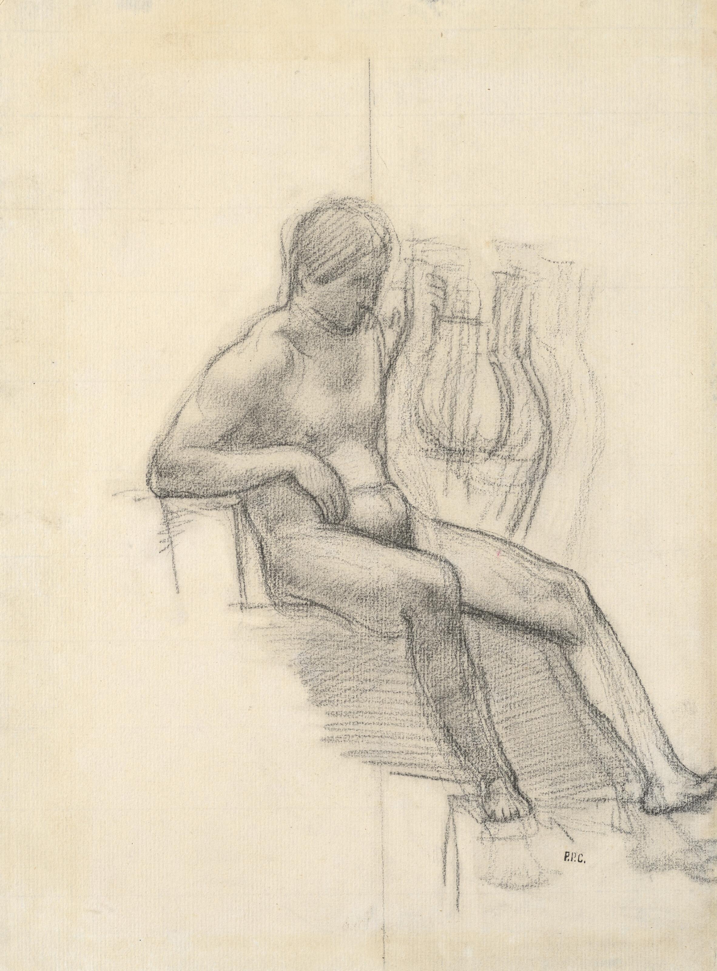 Pierre Puvis De Chavannes - Orphée assis tenant sa lyre