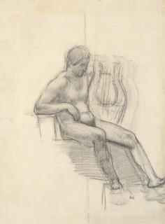 Pierre Puvis De Chavannes - Orphée assis tenant sa lyre