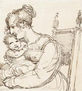 Pierre Révoil - Une Femme Assise Tenant Un Enfant Dans Ses Bras