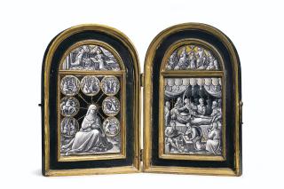 Pierre Reymond - A PARCEL-GILT GRISAILLE ENAMEL DIPTYCH OF THE SEVEN SORROWS OF THE VIRGIN AND THE DEATH OF THE VIRGIN