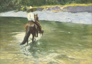 Pierre Ribera - A Mexican riding a cross a river