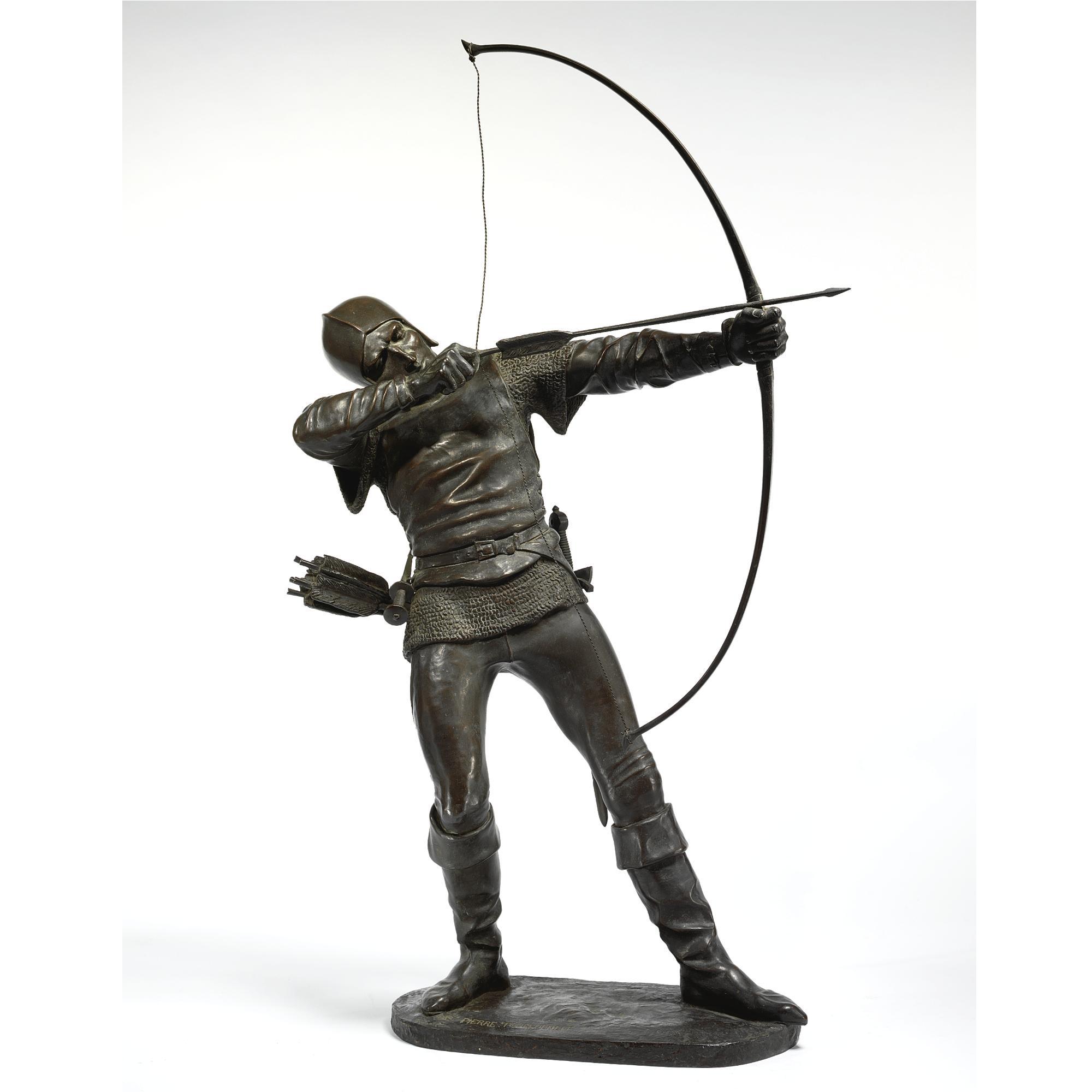 Pierre Tourgueneff - A Bronze Of A Medieval Archer
