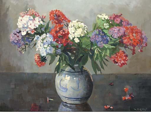 Piet Groen - Phlox in a clay vase