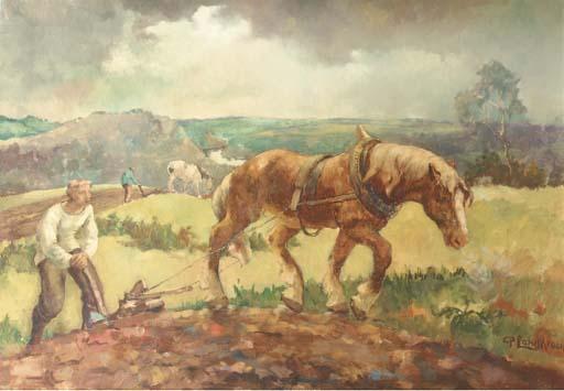 Piet Landkroon - Plough teams in a hilly landscape