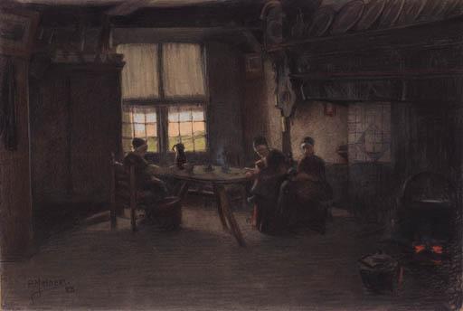 Piet Meiners - Peasantwomen nursing their children in an interior in Laage Vuursche