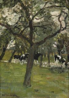 Piet Mondriaan - Trees and cows along a stream
