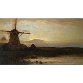 Piet Mondrian - Dutch Oostzijdse Mill With Extended Light Blue, Yellow And Violet Sky